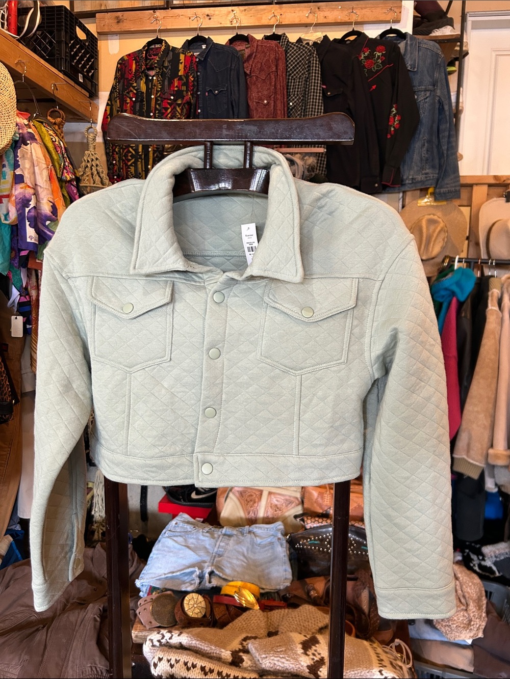 Bluenotes Quilted Cropped Jacket in Sage Green